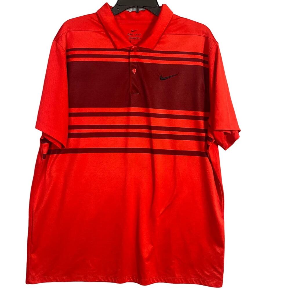 Nike Dri-Fit Mens Standard Fit Size‎ XL Red With Stripes Golf Shirt